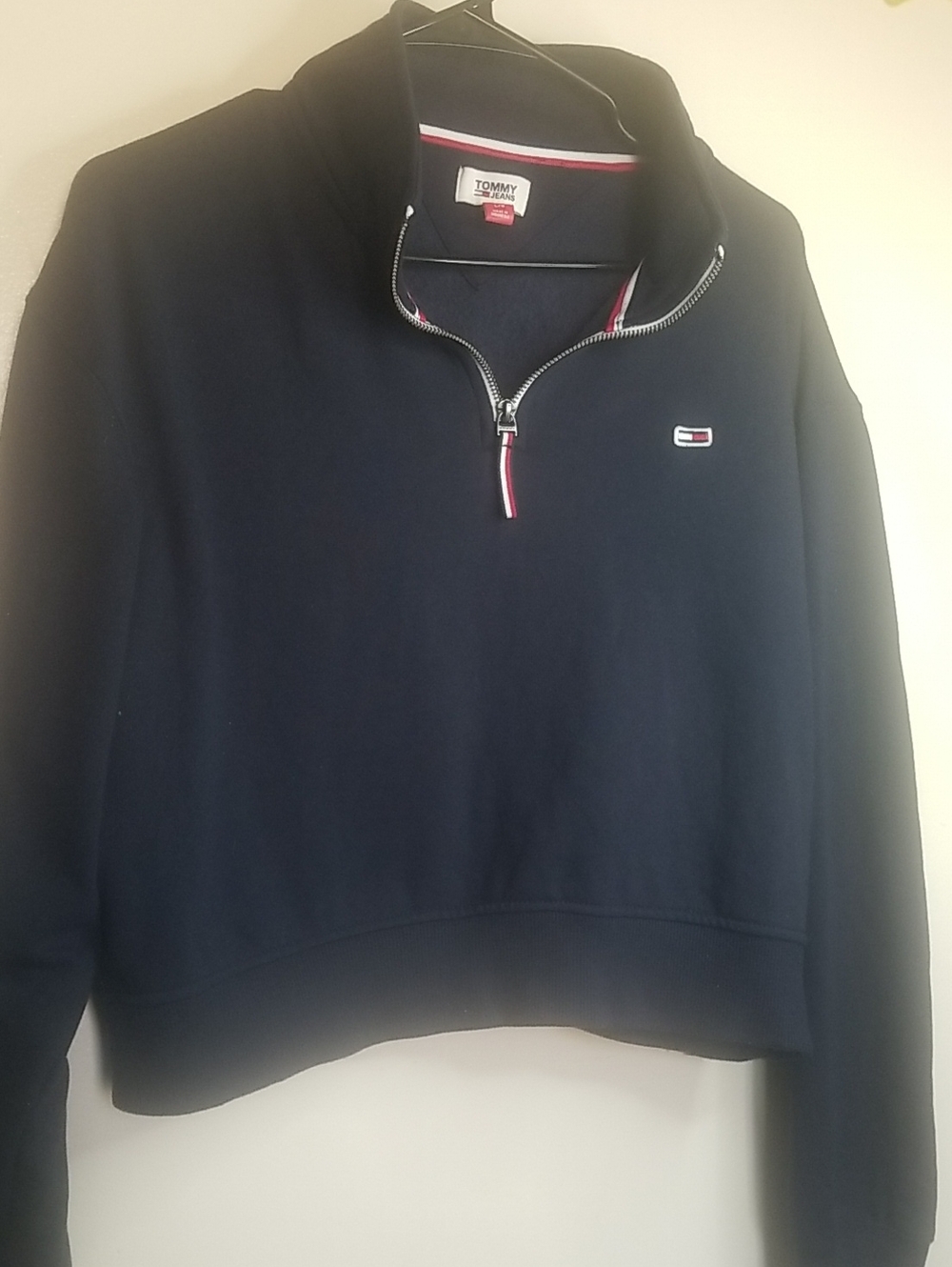 Tommy Hilfiger Women's  Navy Quarter-Zip Sweatshirt with Flag Detail